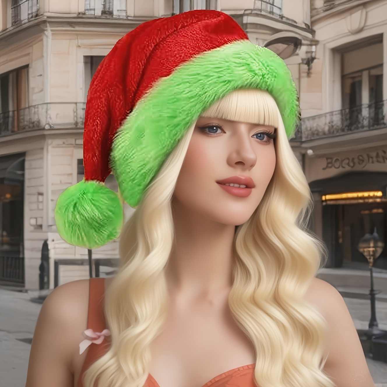 Santa Hat Plush - Czapka Świętego Mikołaja z czerwonymi, fluorescencyjnymi